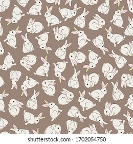 Spring background with funny rabbit. Seamless pattern fabric desing