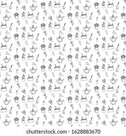 spring background with gardening doodles