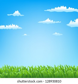 spring background with grass and clouds
