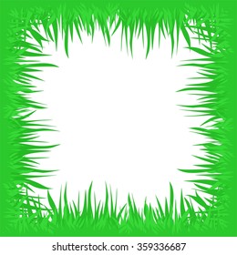Spring background with green grass around the white background