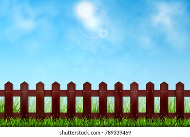 spring background with green grass and blue sky. Vector