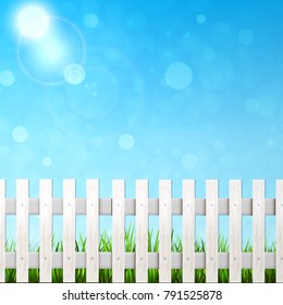 spring background with green grass and blue sky. Vector