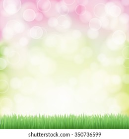 spring background with green grass and bokeh effects lights. vector