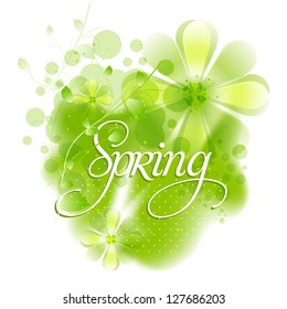 Fondo de primavera con hojas verdes y flores