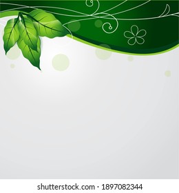 Spring background with green leaves on trendy white background. Vector illustration. Fresh template designs for posters, flyers, brochures or vouchers.