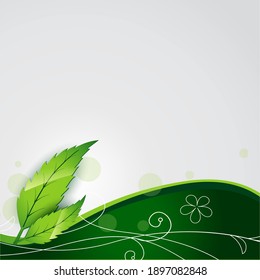 Fondo primaveral con hojas verdes sobre fondo blanco de moda. Ilustración vectorial. Diseños de plantilla nuevos para carteles, volantes, folletos o vales.