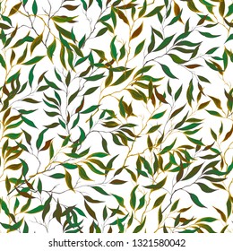 Spring background from green leaves. Seamless vintage texture for fabric, tile and paper decoration