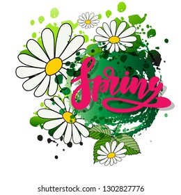 Spring background with green leaves . Vector illustration. Fresh template design for posters, flyers, brochures or vouchers