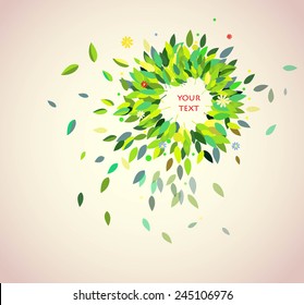 spring background with green leaves. Vector illustration