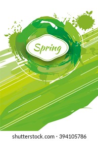 Spring background with green stains watercolor paint, vector graphics, spring meeting