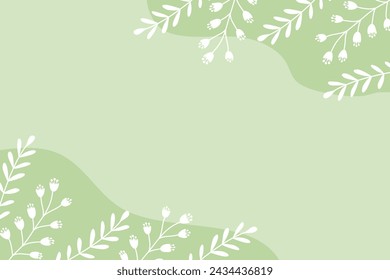 Fondo de primavera o tarjeta de felicitación con ramas y hojas, colores verde y blanco, vector