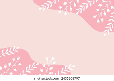 Frühlingshintergrund oder Grußkarte mit Ästen und Blättern, rosa und weiße Farben, Vektor
