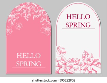 Spring background with hand drawn flowers. Hello spring.