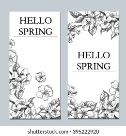 Spring background with hand drawn flowers. Hello spring.