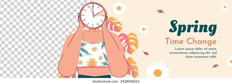 Spring Background. Hello Spring season. Cartoon Vector illustration design for Poster, Banner, Flyer, Greeting, Card, Cover, Post, Promotion. beautiful and colorful plants, leaves and flowers.