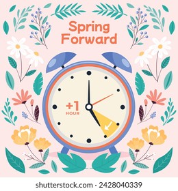 Spring Background. Hello Spring season. Cartoon Vector illustration design for Poster, Banner, Flyer, Greeting, Card, Cover, Post, Promotion. beautiful and colorful plants, leaves and flowers.