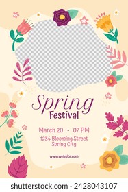Spring Background. Hello Spring season. Cartoon Vector illustration design for Poster, Banner, Flyer, Greeting, Card, Cover, Post, Promotion. beautiful and colorful plants, leaves and flowers.
