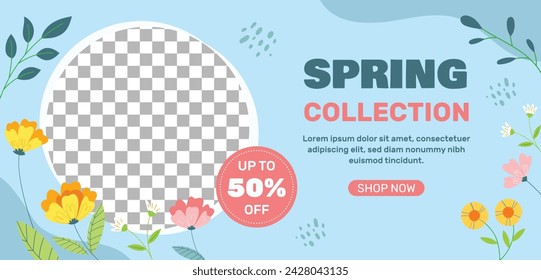 Spring Background. Hello Spring season. Cartoon Vector illustration design for Poster, Banner, Flyer, Greeting, Card, Cover, Post, Promotion. beautiful and colorful plants, leaves and flowers.