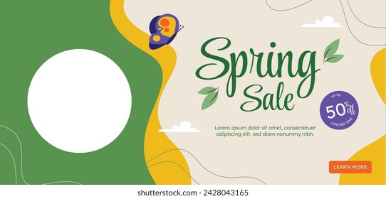 Spring Background. Hello Spring season. Cartoon Vector illustration design for Poster, Banner, Flyer, Greeting, Card, Cover, Post, Promotion. beautiful and colorful plants, leaves and flowers.