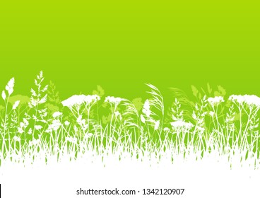 Spring background with herbal silhouettes