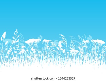 Spring background with herbal silhouettes