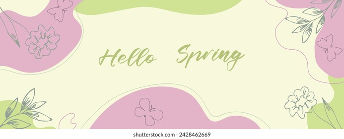 Spring background. Horizontal abstract banner Hello Spring. Vector.