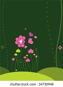 Spring background. Illustration of decorative floral-heart background