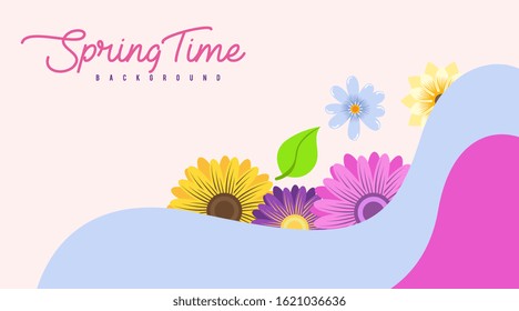 Spring background illustration vector. Flat flowers of spring background. Spring banner vector illustration