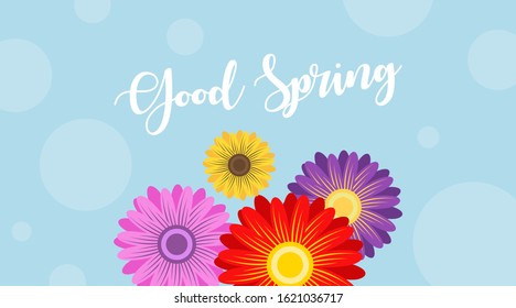 Spring background illustration vector. Flat flowers of spring background. Spring banner vector illustration