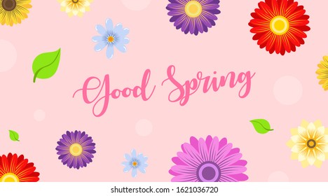 Spring background illustration vector. Flat flowers of spring background. Spring banner vector illustration