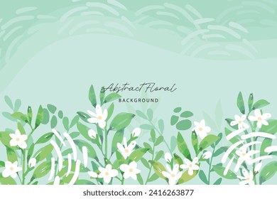 Fondo de primavera con fondo de marco de hojas verde jazmín. Pancartas con flores de jazmín vectoriales. Ilustración asiática de la acuarela jazmín. Diseño de elementos dibujados a mano. Elemento de diseño de jazmín vectorial artístico.