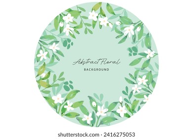 Spring background with jasmine green leaves frame background. Vector jasmine flower banners. Asiatic Jasmine Watercolor illustration. Hand drawn element design. Artistic vector jasmine design element.