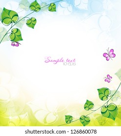 Spring background with leaves and butterflies