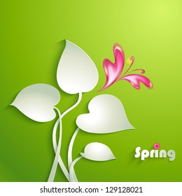 Spring background with leaves and butterfly