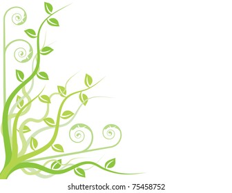 Spring background with leaves and swirls on white
