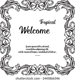 Spring background with lettering welcome tropical, crowd and cute flower frame. Vector