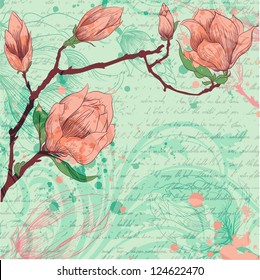 Spring background with magnolia flowers