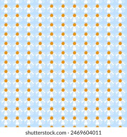 Spring background meadow daisies blue seamless Summer pattern Blooming wildflower ditsy ornament wrapping fabric wallpaper textile mosaic