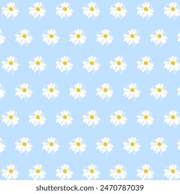 Spring background meadow daisies blue seamless Summer pattern Blooming wildflower ditsy ornament wrapping fabric wallpaper textile mosaic