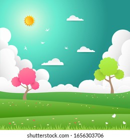 Spring background. Nature landscape in flat design
