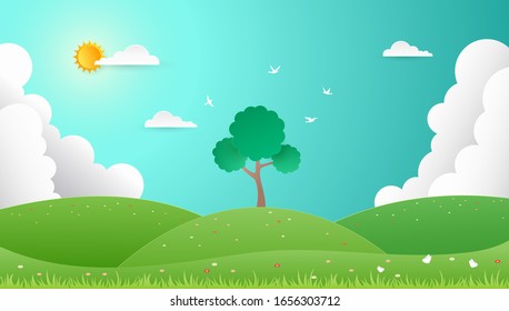 Spring background. Nature landscape in flat design