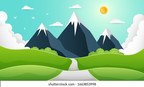 Spring background. Nature landscape in flat design