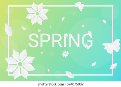 Spring Background With Paper Cut Flower And Butterflies. Origami. Vector