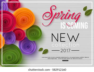 Spring background with paper flower. Vector illustration.