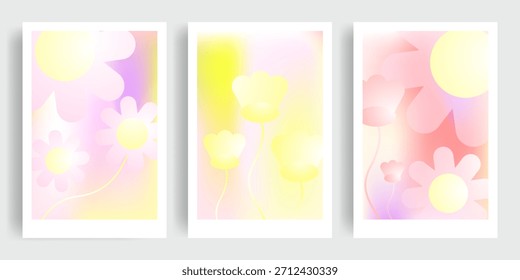 Spring background with pastel gradient colors and blooming floral ornaments. Design for posters, banners, social media posts, greeting cards, spring ads, flyers, and covers.