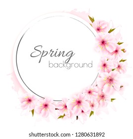 Spring background with a pink blooming flowers. Vector.