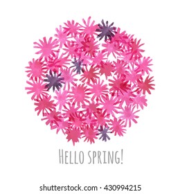 Spring background with pink flowers. Beautiful floral background. Flowers painted in watercolor.