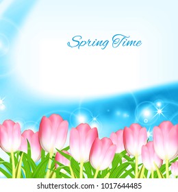 Spring background with pink tulips. EPS10 vector