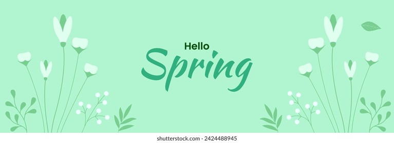 Spring background. Spring plants and leaves banner design. Vector illustration