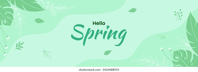 Spring background. Spring plants and leaves banner design. Vector illustration